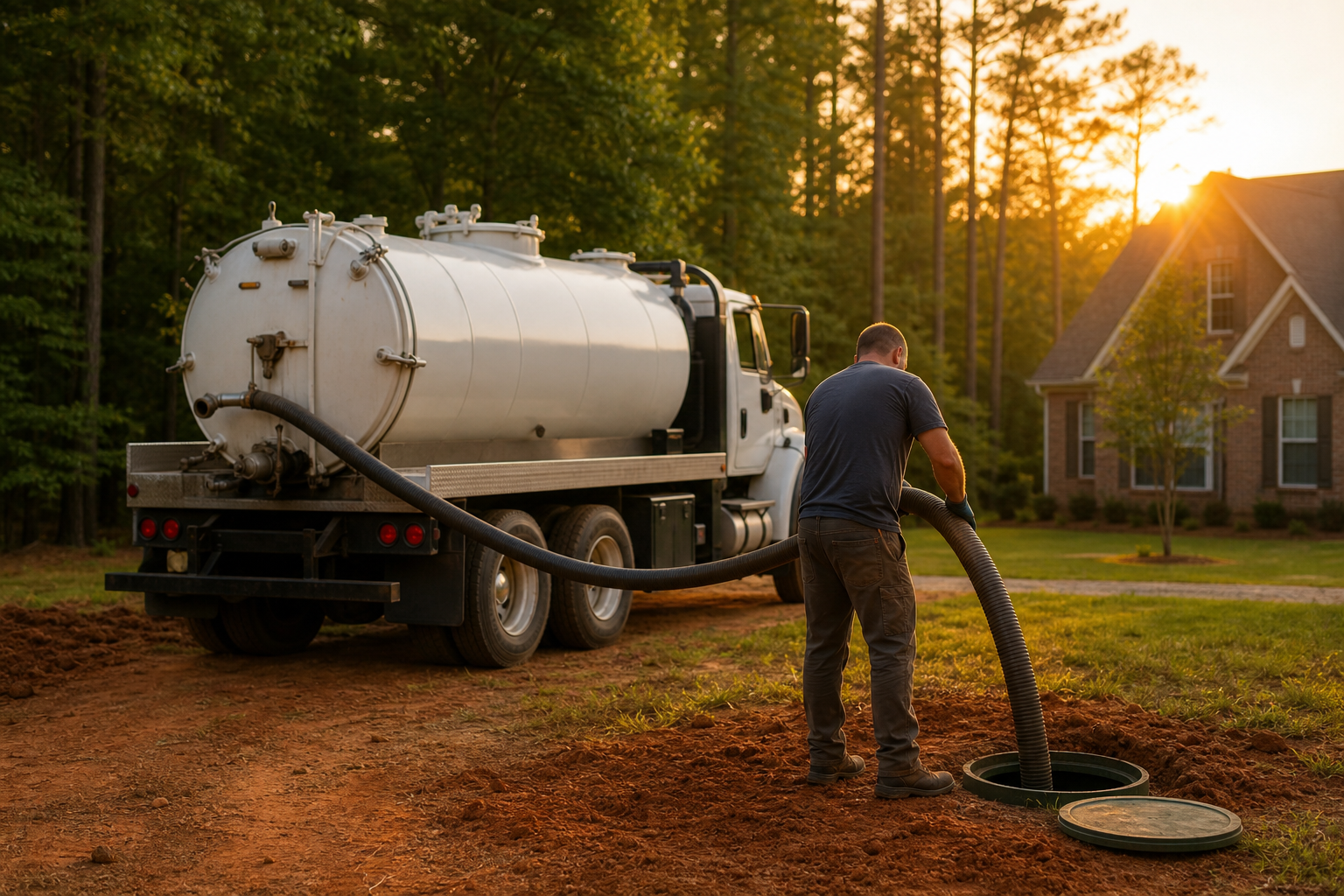 Septic service truck on a Middle Georgia job site